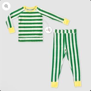 Green and Yellow Striped Kids Pajama Set